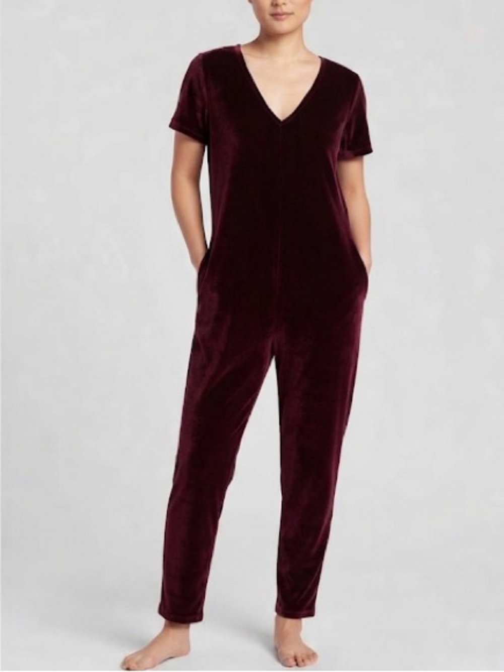 Smash + Tess Sunday Velvet Vneck Burgundy Jumpsuit Jumper Medium